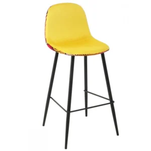 mobiliario-contract-taburete horus metal tapizado velvet amarillo con trasera floral a juego 1